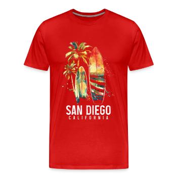 San Diego Kalifornien Surfen Surfer - Männer Premium Bio T-Shirt - Rot - Vorne - Damien (186cm)