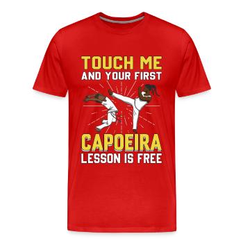 Berühre mich und deine erste Capoeira-Lektion ist kostenlos - Männer Premium Bio T-Shirt - Rot - Vorne - Damien (186cm)