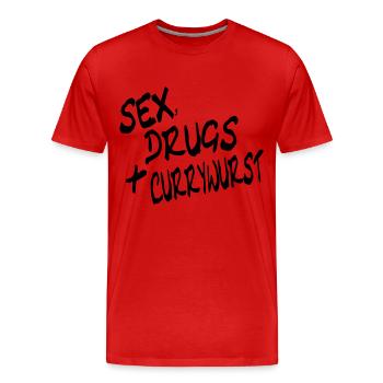 Sex, Drugs + Currywurst - Männer Premium Bio T-Shirt - Rot - Vorne - Damien (186cm)