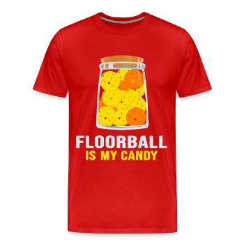 Floorball Unihockey "Floorball-candy" - Männer Premium Bio T-Shirt - Rot - Vorne - Damien (186cm)