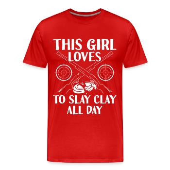 Tontaubenschießen | Skeet Schießsport Geschenkidee - Männer Premium Bio T-Shirt - Rot - Vorne - Damien (186cm)
