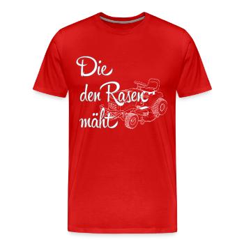 Die den Rasen maeht Rasentraktor I - Männer Premium Bio T-Shirt - Rot - Vorne - Damien (186cm)