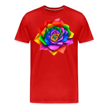 Lebendige 3D Regenbogenblume - Männer Premium Bio T-Shirt - Rot - Vorne - Damien (186cm)