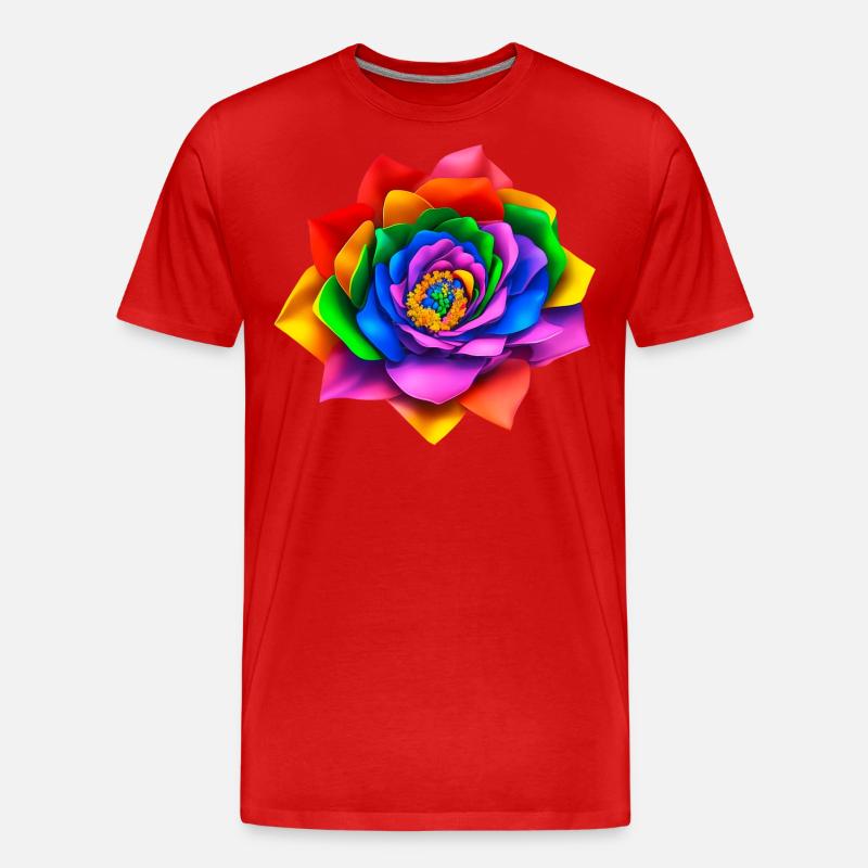 Lebendige 3D Regenbogenblume - Männer Premium Bio T-Shirt - Rot