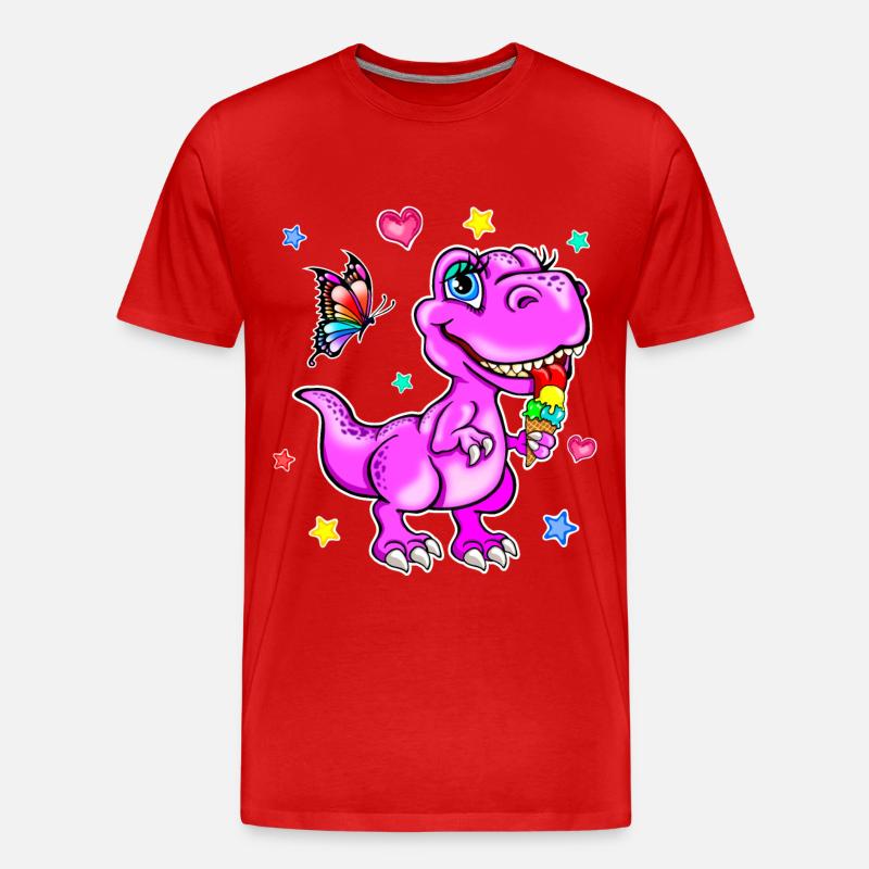 Rosa Dinosaurier mit Eiscreme - Männer Premium Bio T-Shirt - Rot