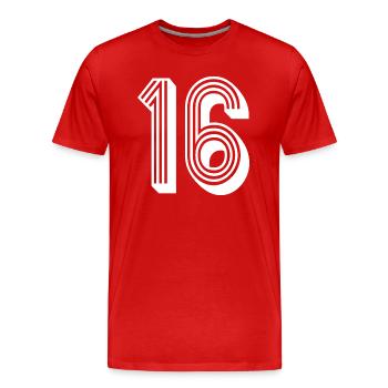 16 ans numéro maillot 16 T-shirt 16 - T-shirt bio Premium Homme - rouge - Devant - Damien (186cm)