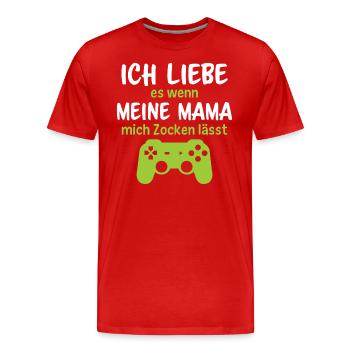 Ich liebe es wenn meine mama mich zocken lässt - Männer Premium Bio T-Shirt - Rot - Vorne - Damien (186cm)