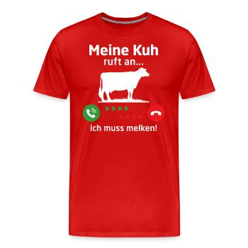 Meine kuh ruft an ich muss melken - Männer Premium Bio T-Shirt - Rot - Vorne - Damien (186cm)