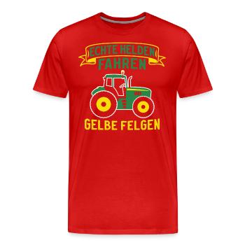 landwirt traktor echte helden fahren gelbe felgen - Männer Premium Bio T-Shirt - Rot - Vorne - Damien (186cm)