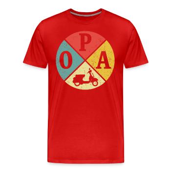 Opa roller t-shirt rollerfahren retro moped - Männer Premium Bio T-Shirt - Rot - Vorne - Damien (186cm)