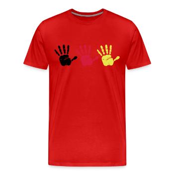 Handprint Trio - Men's Premium Organic T-Shirt - red - Front - Damien (186cm)