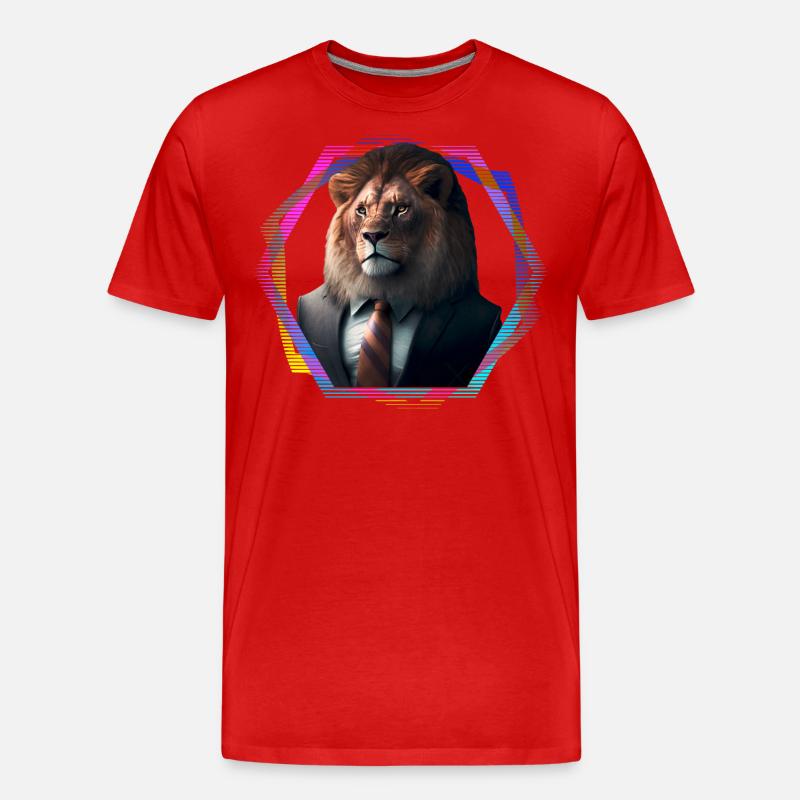 Löwe im Anzug - Männer Premium Bio T-Shirt - Rot