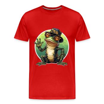 happy cooler Frosch mit Brille und Hut beim winken - Männer Premium Bio T-Shirt - Rot - Vorne - Damien (186cm)