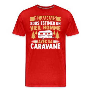 un vieil homme avec sa caravane - T-shirt bio Premium Homme - rouge - Devant - Damien (186cm)
