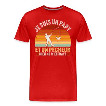 je suis un papy et un pêcheur rien ne m'effraye - T-shirt bio Premium Homme - rouge - Devant - Damien (186cm)