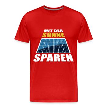 Mit der Sonne sparen - Photovoltaik - Männer Premium Bio T-Shirt - Rot - Vorne - Damien (186cm)