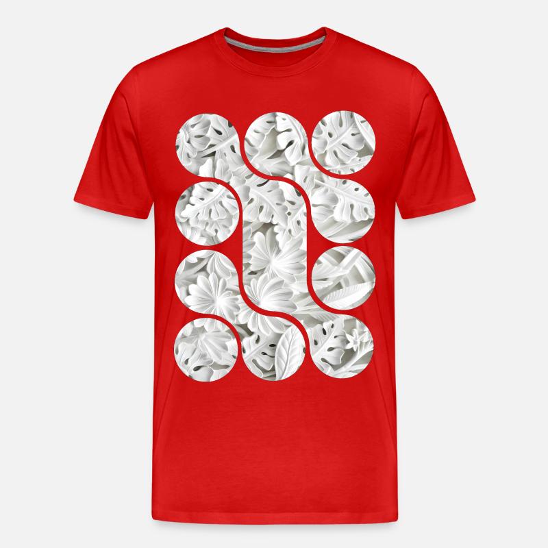 Abstrakte weiße Blattmuster - Männer Premium Bio T-Shirt - Rot