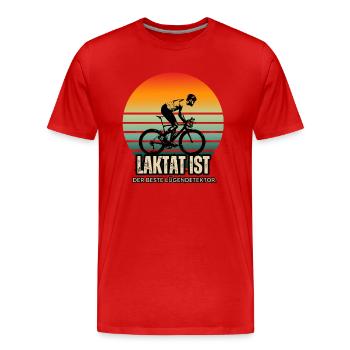 Rennradfahren ist kein Witz: Laktat aucht nicht. - Männer Premium Bio T-Shirt - Rot - Vorne - Damien (186cm)