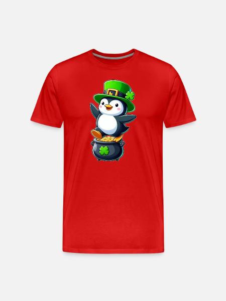 Saint-Patrick Pingouin Cylindre Trèfle - T-shirt bio Premium Homme - rouge