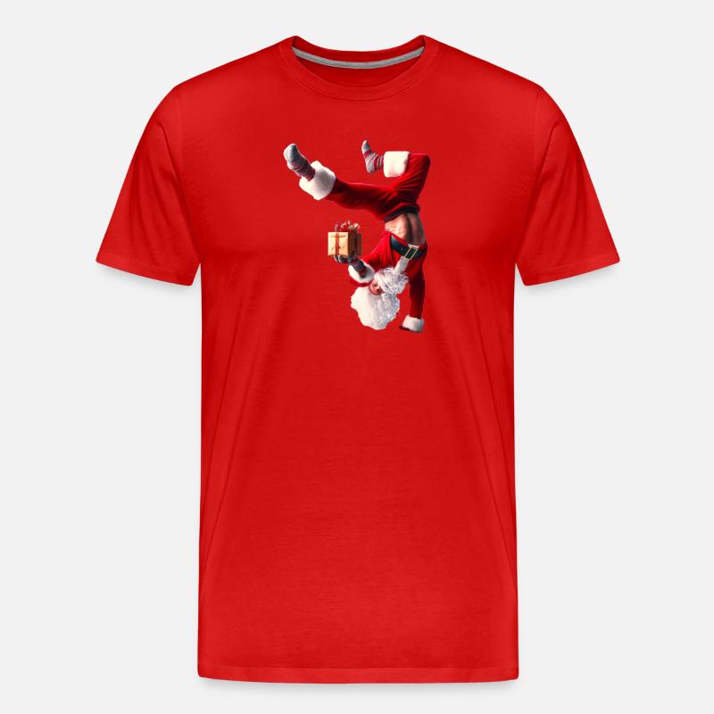 Humorvoller Weihnachtsmann mit Geschenk - Männer Premium Bio T-Shirt - Rot