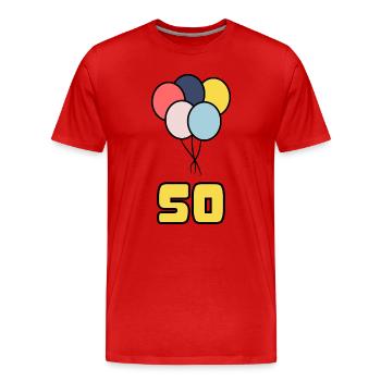 50. 50 ANS. 50e ANNIVERSAIRE. ANNIVERSAIRE 50 ANS. - T-shirt bio Premium Homme - rouge - Devant - Damien (186cm)