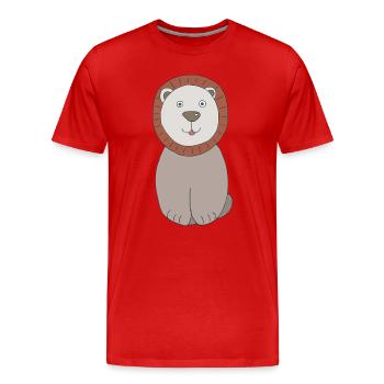 Löwenkopf mit freundlichem Gesicht - Männer Premium Bio T-Shirt - Rot - Vorne - Damien (186cm)
