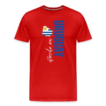 Fabriqué en Uruguay, design vertical - T-shirt bio Premium Homme - rouge - Devant - Damien (186cm)