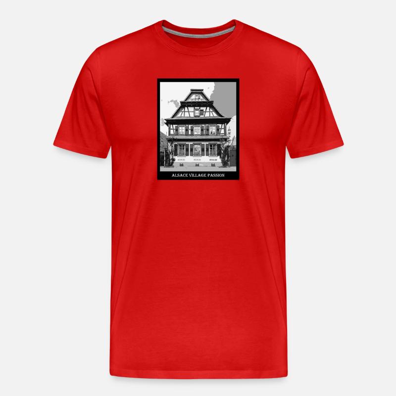 Oldtimer elsässisches Fachwerkhaus - Männer Premium Bio T-Shirt - Rot
