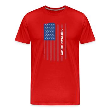 Husky sibérien Drapeau américain - T-shirt bio Premium Homme - rouge - Devant - Damien (186cm)