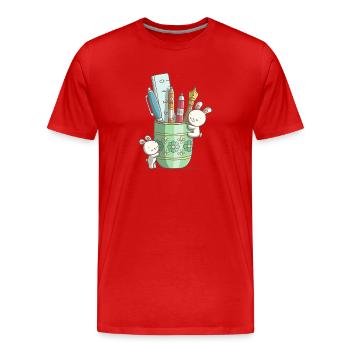 Deux lapins mignons devant un stylo - T-shirt bio Premium Homme - rouge - Devant - Damien (186cm)