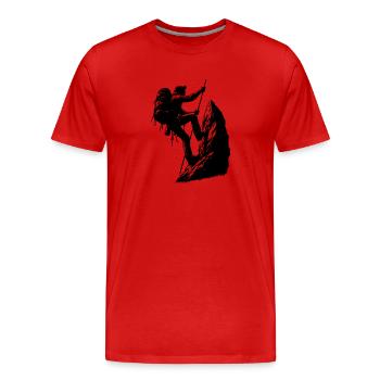 Mountaineers climbing on the rope Mountain Summit sports - Men's Premium Organic T-Shirt - red - Front - Damien (186cm)