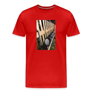 Pfannen am Zaun - Männer Premium Bio T-Shirt - Rot - Vorne - Damien (186cm)