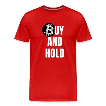 Bitcoin - Buy and Hold - Männer Premium Bio T-Shirt - Rot - Vorne - Damien (186cm)