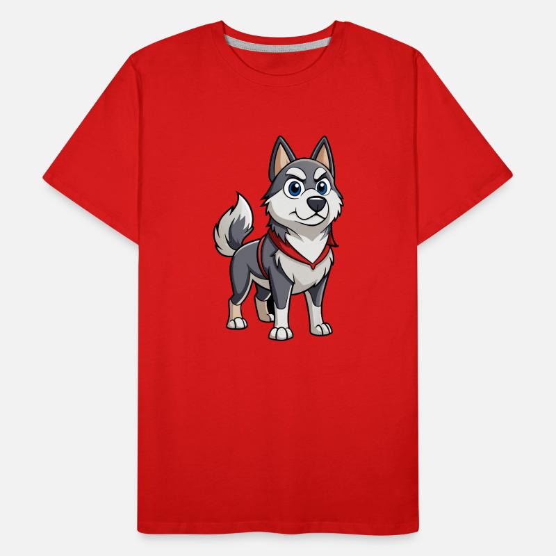 A Norwegian Elkhound with a determined expression Men's Premium Organic T-Shirt