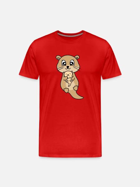 Mère et bébé loutre mignon - T-shirt bio Premium Homme - rouge