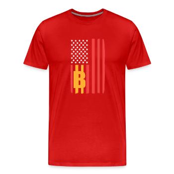 Le bitcoin - T-shirt bio Premium Homme - rouge - Devant - Damien (186cm)