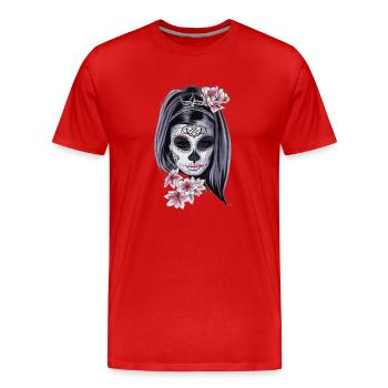 La Catrina - Jour des morts - T-shirt bio Premium Homme - rouge - Devant - Damien (186cm)