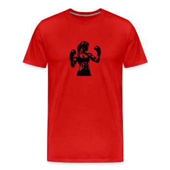 Muscular woman with braid in boxing match mode - Men's Premium Organic T-Shirt - red - Front - Damien (186cm)