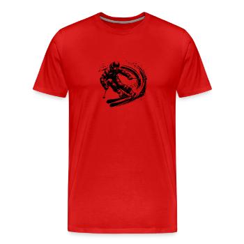 Skifahrer in voller Fahrt auf Pulverschnee Piste - Männer Premium Bio T-Shirt - Rot - Vorne - Damien (186cm)