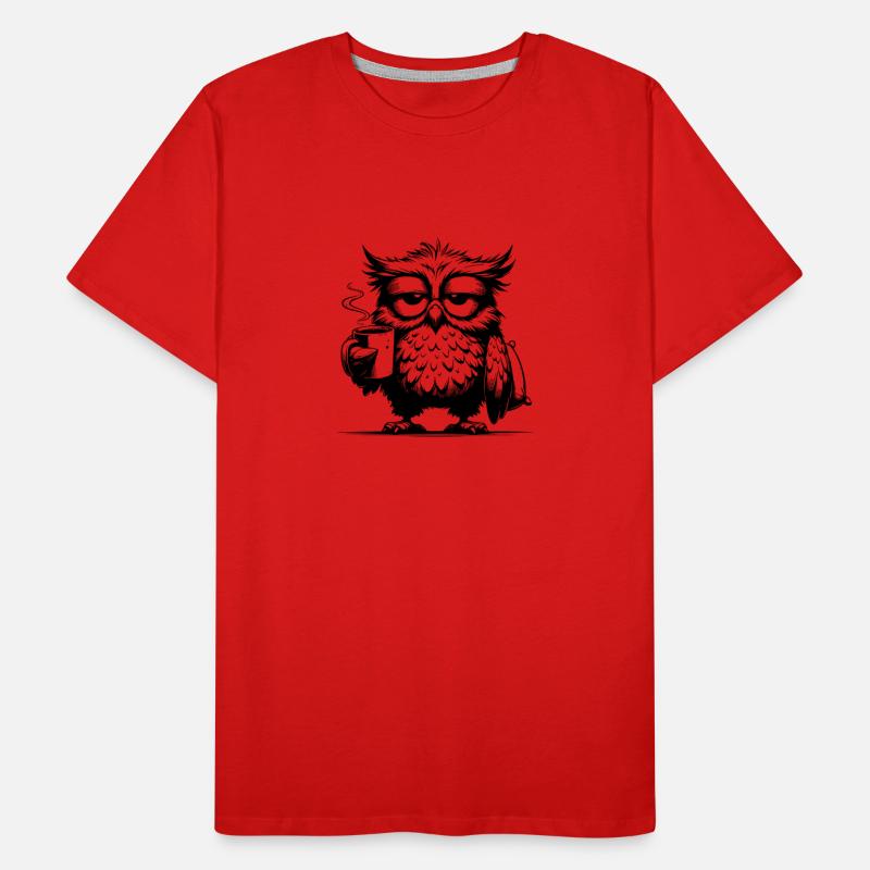 Lustige müde Comic Eule mit Kaffee Defizit Männer Premium Bio T-Shirt