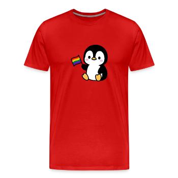 Pinguin mit Regenbogenfahne - Männer Premium Bio T-Shirt - Rot - Vorne - Damien (186cm)