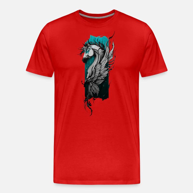Himmlisches Ross: Geflügeltes Pferd schwebt - Männer Premium Bio T-Shirt - Rot