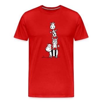 Three Crazy Cows I Weird Cow Comic I Fun - Men's Premium Organic T-Shirt - red - Front - Damien (186cm)
