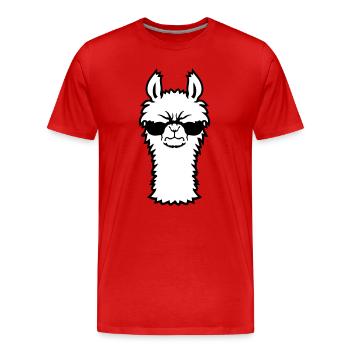 Lama Wütend Cool Sonnenbrille Pelzig Alpaka Sauer - Männer Premium Bio T-Shirt - Rot - Vorne - Damien (186cm)