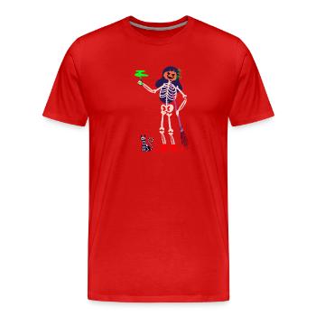 Squelette de sorcière avec potion toxique et chat crâne - T-shirt bio Premium Homme - rouge - Devant - Damien (186cm)