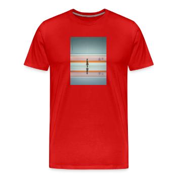 Elegant Woman Passing Subway - Men's Premium Organic T-Shirt - red - Front - Damien (186cm)