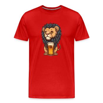 Lion mignon avec de la bière - T-shirt bio Premium Homme - rouge - Devant - Damien (186cm)