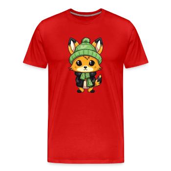 Fuchs Winter Comic - Männer Premium Bio T-Shirt - Rot - Vorne - Damien (186cm)