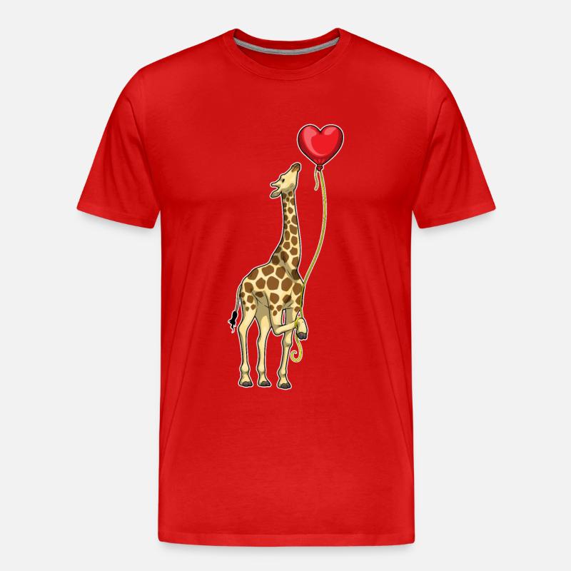 Giraffe Herz Luftballon - Männer Premium Bio T-Shirt - Rot