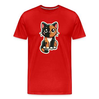 Süße Schildpattkatze / dreifarbige Katze sitzt schön - Männer Premium Bio T-Shirt - Rot - Vorne - Damien (186cm)
